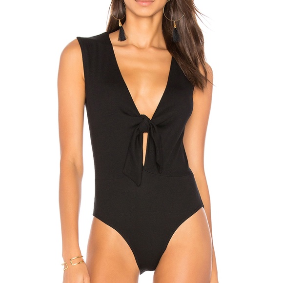 Black front tie body suit (self tie) - Picture 1 of 5